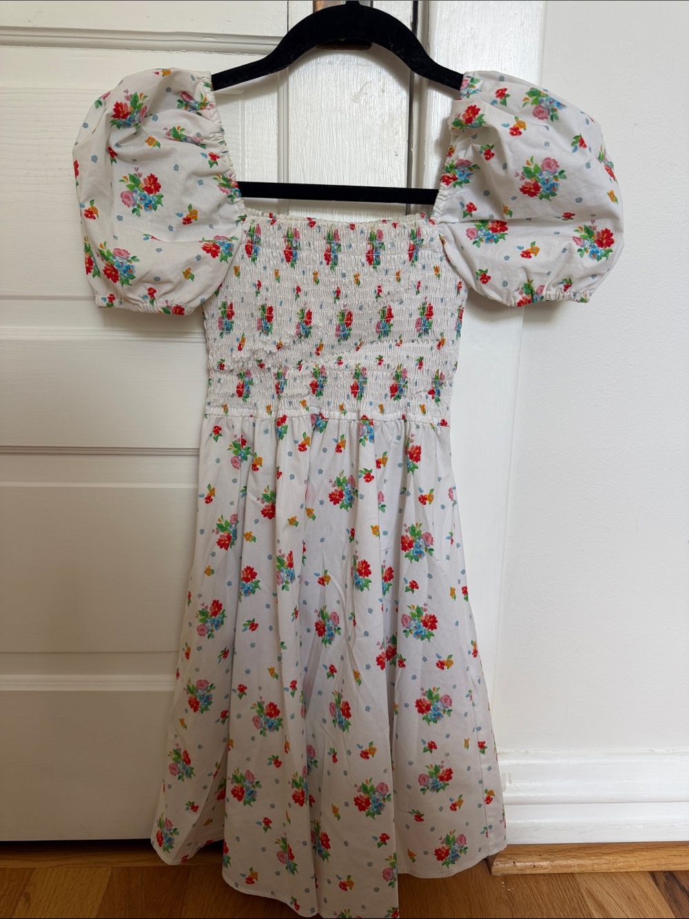 Caroline Constas Smocked White Floral Puff-Sleeve Dress
